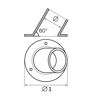 Raccordo Base Inox T inclinato, per tubo Ø 22 o 25 mm, per Barca, corrimano
